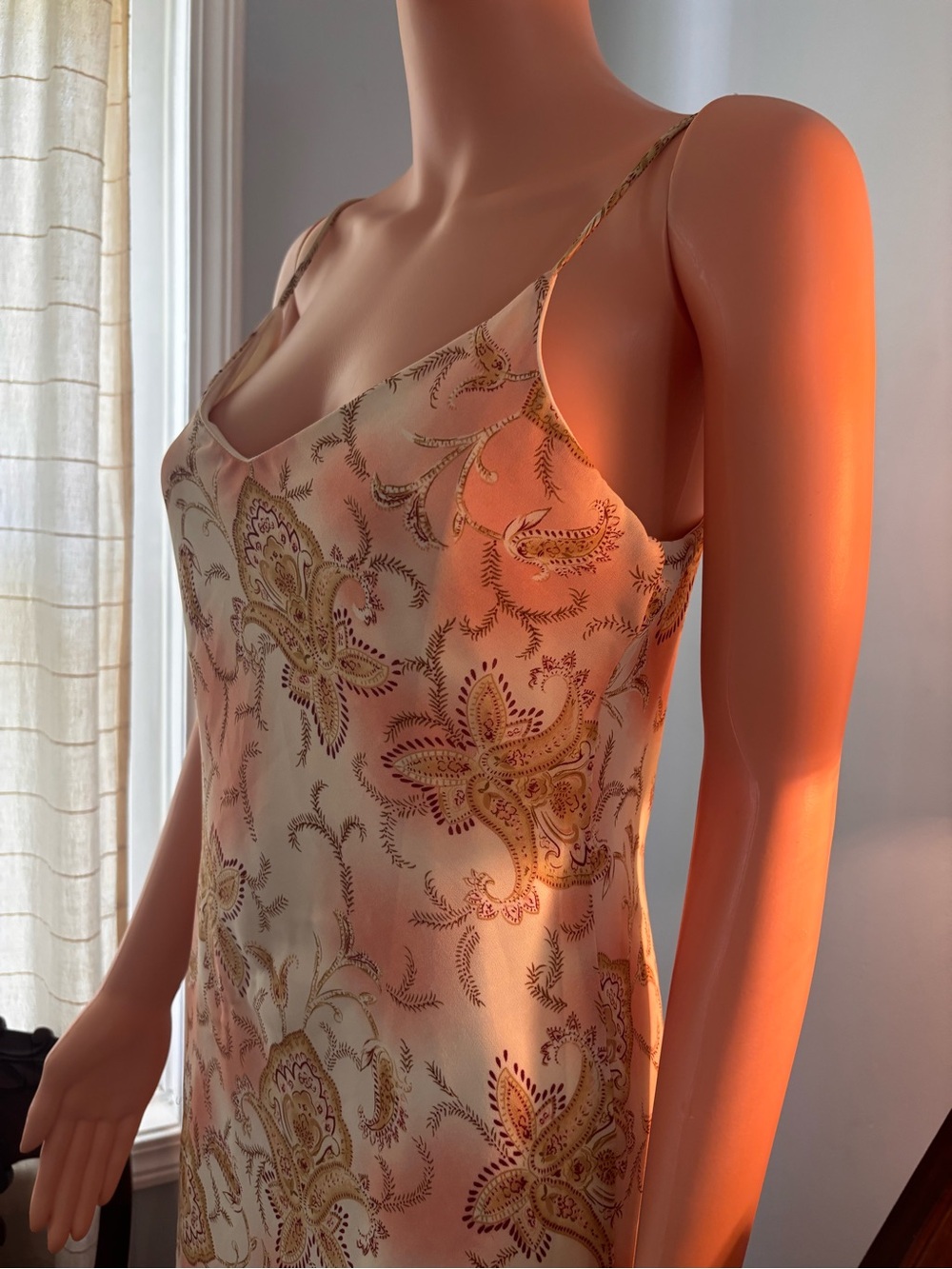 Y2K Satin Slip Dress in Ivory with Gold/Peach Paisley